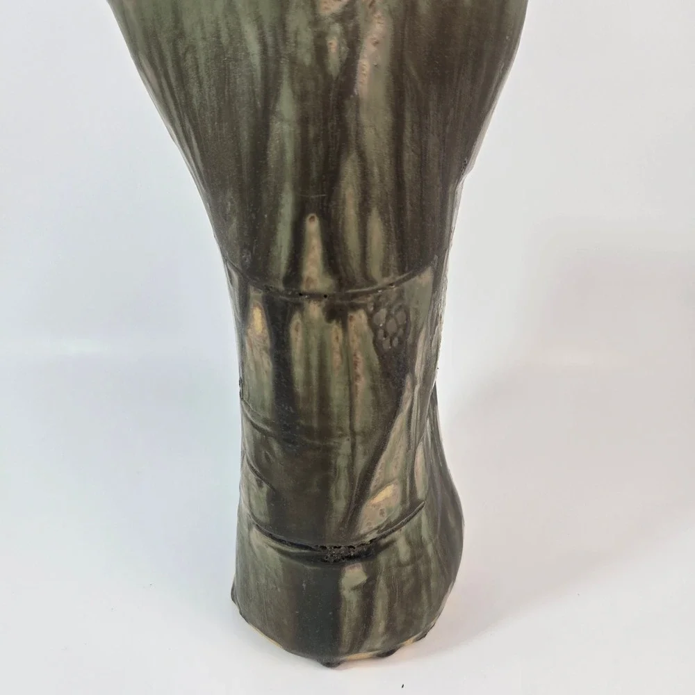 Studio Art Pottery Vase Green Charcoal Drip Glaze Organic Brutalist Stoneware 10